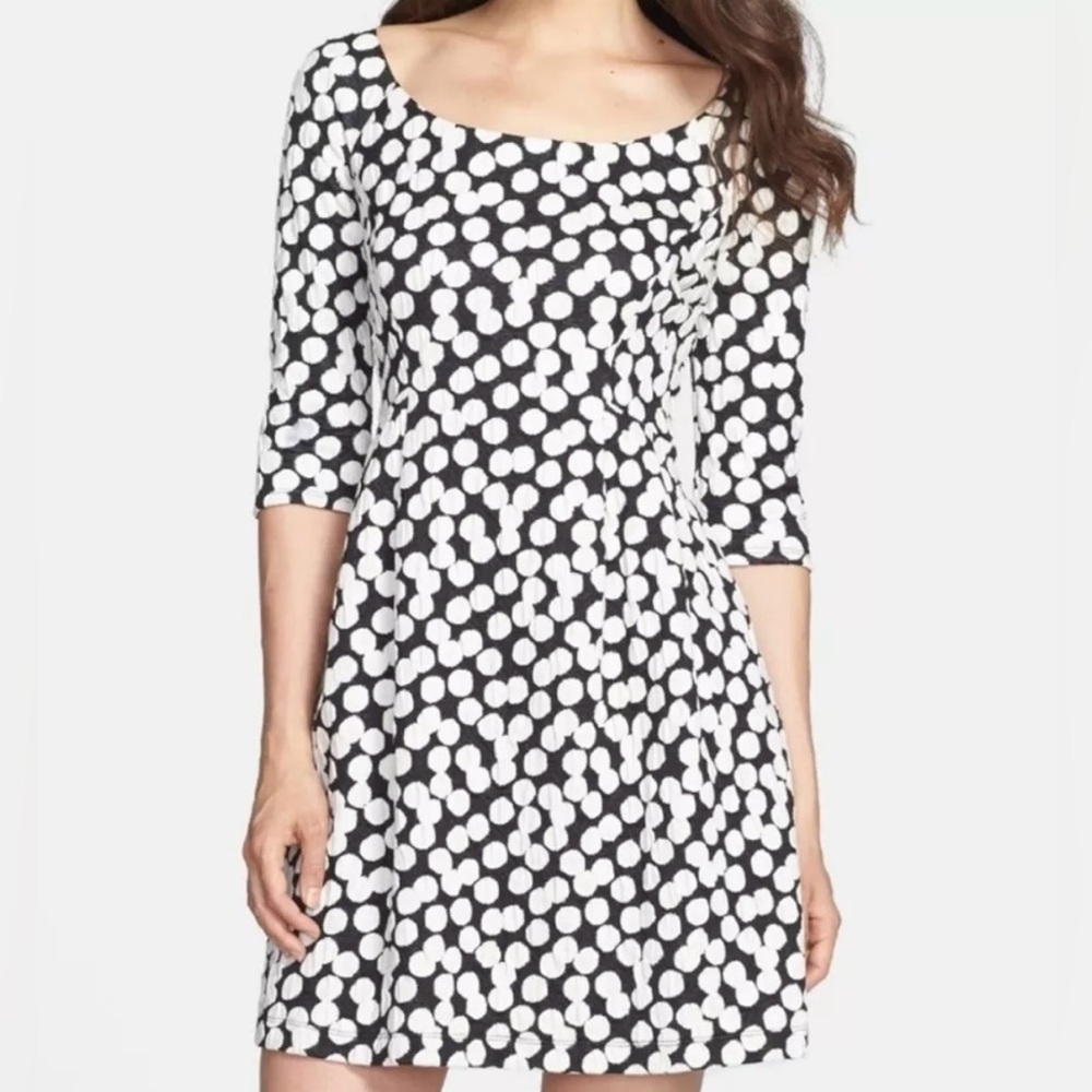Betsy Johnson Black White Polka Dot 3/4 Sleeve Skater Dress Sz 6 Y2K Style Girly